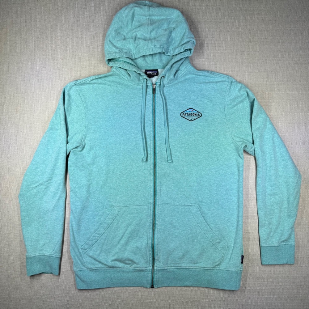 Patagonia Womens Ventura CA Organic Cotton Full Zip Hoodie Mint Green Heather L